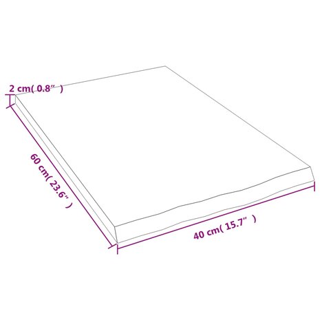 Wastafelblad 40x60x2 behandeld massief hout lichtbruin 6