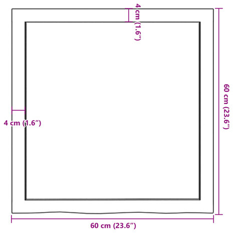 Wastafelblad 60x60x(2-6) cm behandeld massief hout lichtbruin 9