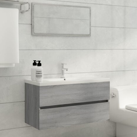 Wastafelkast 90x38,5x45 cm bewerkt hout grijs sonoma eikenkleur 3