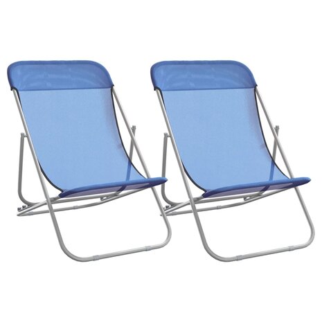 Strandstoelen 2 st textileen en gepoedercoat staal blauw 2
