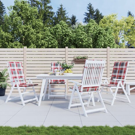 Tuinstoelkussens 4 st 120x50x3 cm stof ruitpatroon rood 1