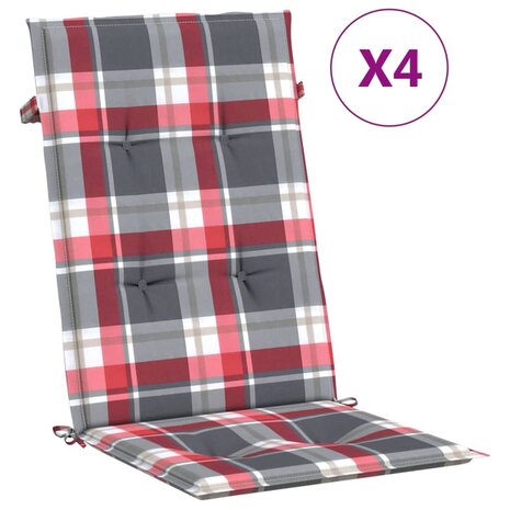Tuinstoelkussens 4 st 120x50x3 cm stof ruitpatroon rood 2