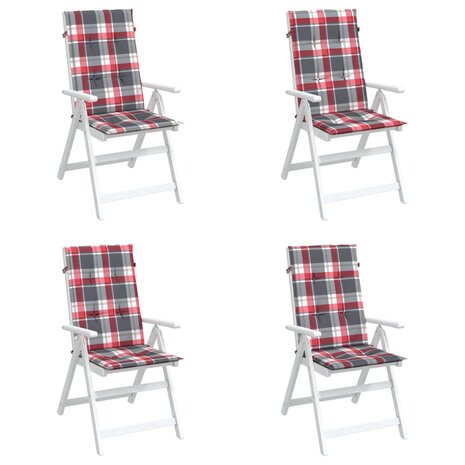 Tuinstoelkussens 4 st 120x50x3 cm stof ruitpatroon rood 4