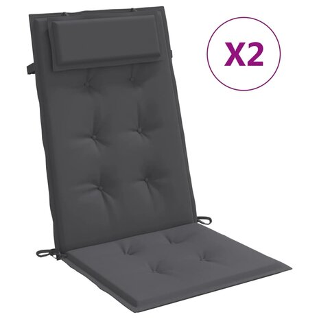 Stoelkussens 2 st hoge rug oxford stof antracietkleurig 2