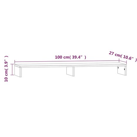 Monitorstandaard 100x27x10 cm massief grenenhout 9