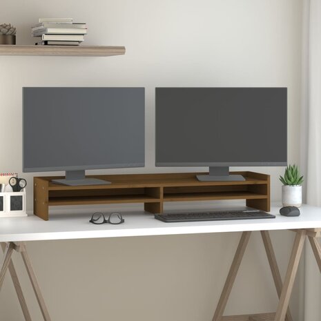 Monitorstandaard 100x24x16 cm massief grenenhout honingbruin 3