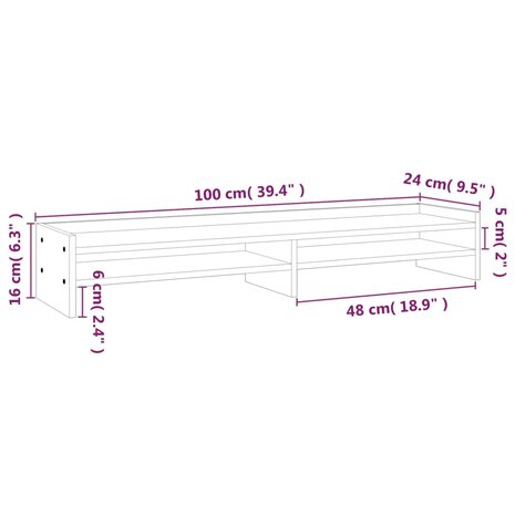 Monitorstandaard 100x24x16 cm massief grenenhout honingbruin 8