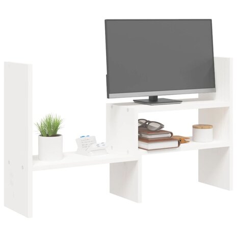 Monitorstandaard (39-72)x17x43 cm massief grenenhout wit 4