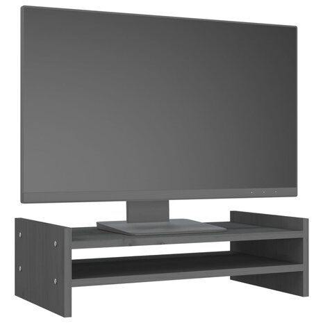 Monitorstandaard 50x27x15 cm massief grenenhout grijs 4