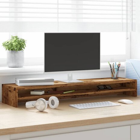 Monitorstandaard 100x24x13 cm bewerkt hout oud houtkleurig 4
