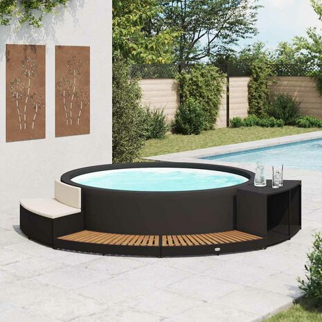 Spa-ombouw poly rattan en acaciahout zwart 1