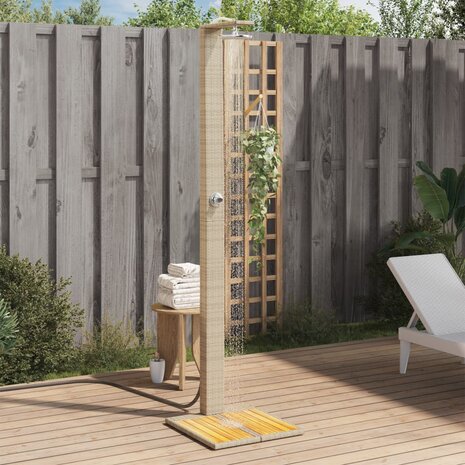 Buitendouche 50x55x224 cm poly rattan en acaciahout beige 1