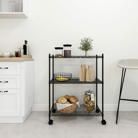 Opbergrek met wielen 3-laags 60x35x81 cm 150 kg zwart 1