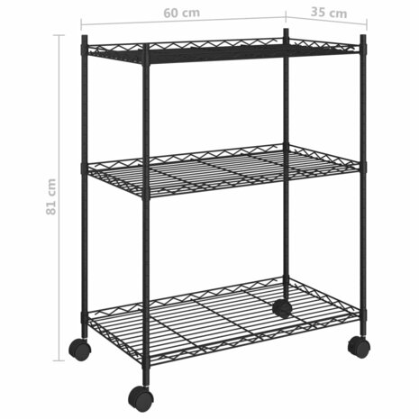 Opbergrek met wielen 3-laags 60x35x81 cm 150 kg zwart 7