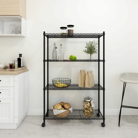 Opbergrek 4-laags met wielen 200 kg 90x35x142 cm zwart 1