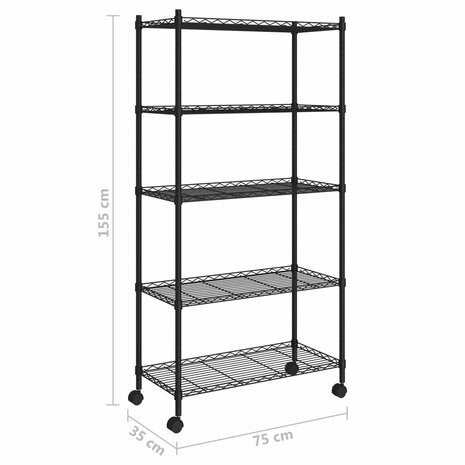 Opbergrek 5-laags met wielen 250 kg 75x35x155 cm zwart 7