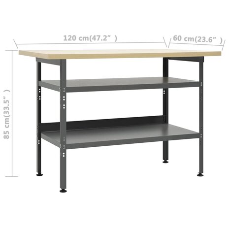 Werkbank 120x60x85 cm staal grijs 6