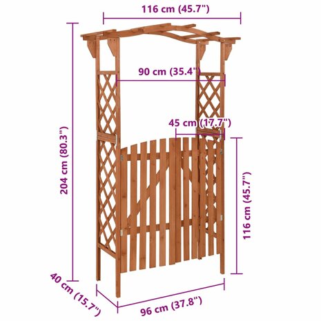 Pergola met poort 116x40x204 cm massief vurenhout 6