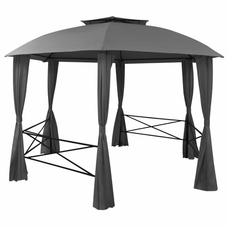 Tuinpaviljoen met gordijnen hexagonaal 360x265 cm 2