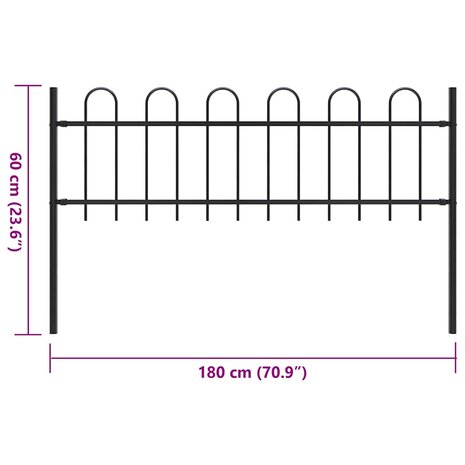 Tuinhek met ronde bovenkant 1,8 m staal zwart 5