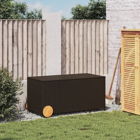 Tuinbox met wielen 190 L poly rattan bruin 3