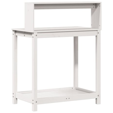 Oppottafel met schappen 82,5x50x109,5 cm massief grenenhout wit 7