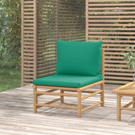Tuinmiddenbank met kussens bamboe groen 1