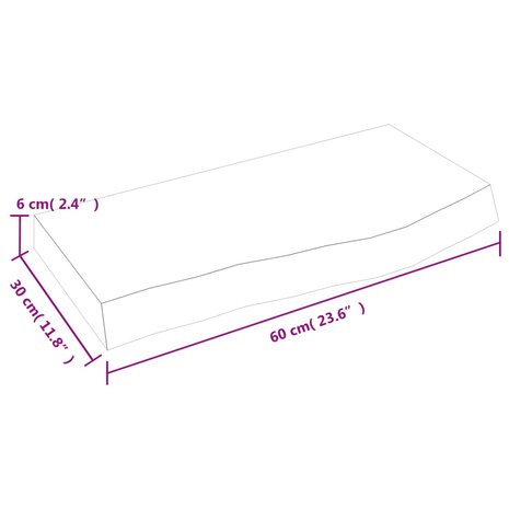 Wastafelblad 60x30x(2-6) cm behandeld massief hout lichtbruin 8