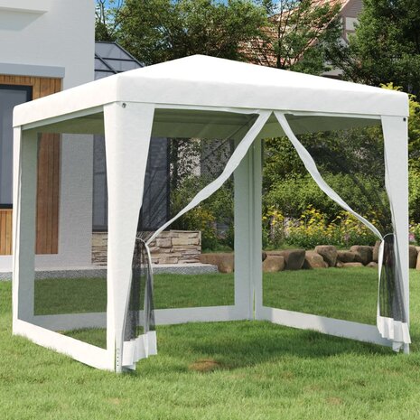 Partytent met 4 mesh zijwanden 2,5x2,5 m wit 1
