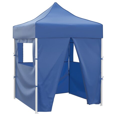 Partytent met 4 zijwanden inklapbaar 2x2 m staal blauw 1