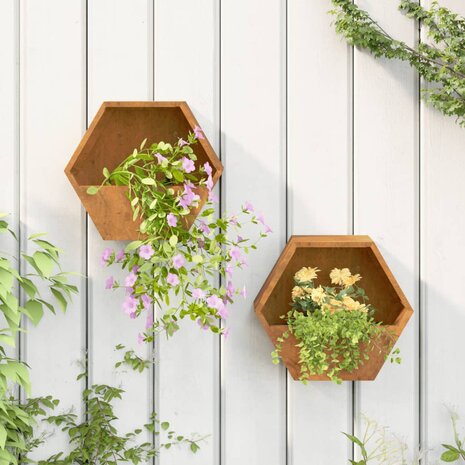 Plantenbakken wandmontage 2 st 30x10x25 cm cortenstaal roestig 1