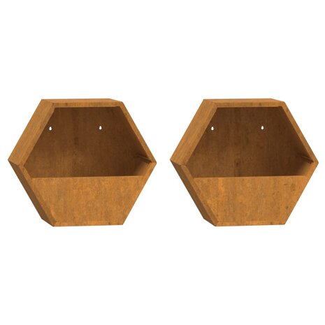 Plantenbakken wandmontage 2 st 30x10x25 cm cortenstaal roestig 2