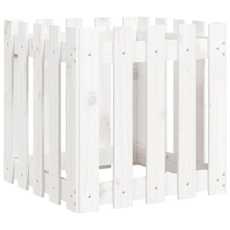 Plantenbak met hekontwerp 50x50x50 cm massief grenenhout wit 4