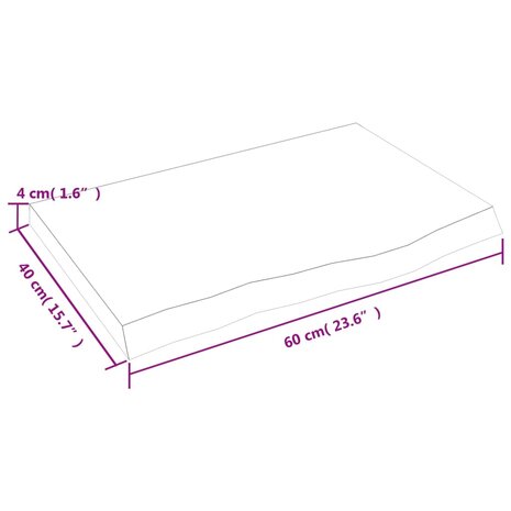 Wastafelblad 60x40x(2-4) cm behandeld massief hout donkerbruin 8