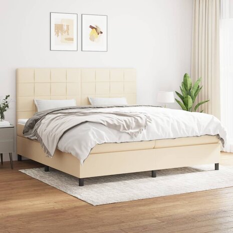 Boxspring met matras stof cr&egrave;mekleurig 200x200 cm 1