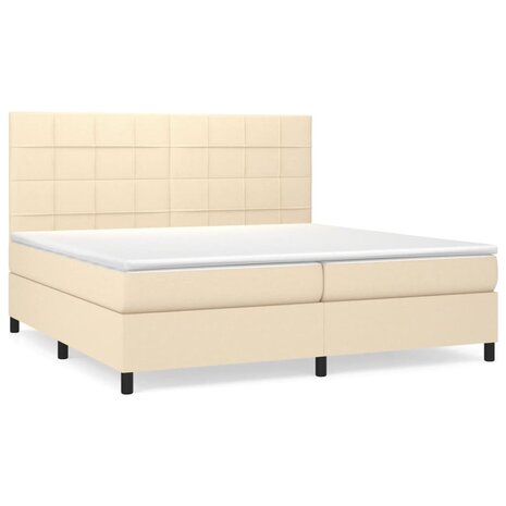 Boxspring met matras stof cr&egrave;mekleurig 200x200 cm 2