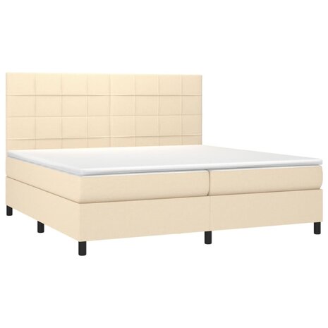 Boxspring met matras stof cr&egrave;mekleurig 200x200 cm 3
