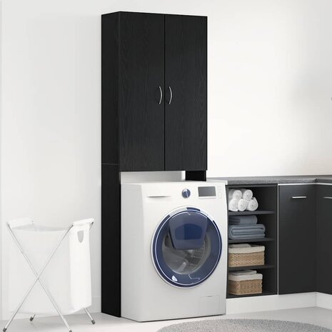 Wasmachinekast 64x25,5x190 cm zwart eikenkleur 1