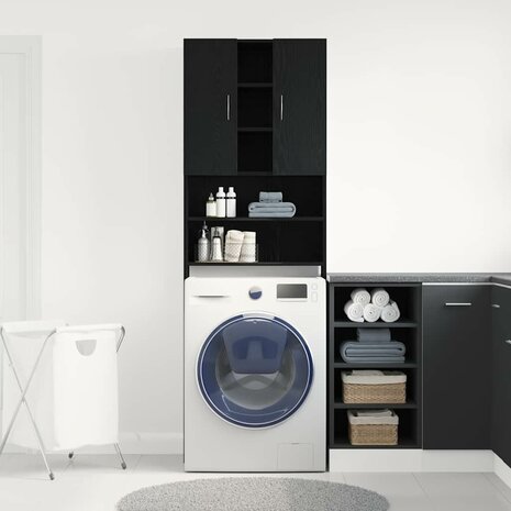 Wasmachinekast 64x25,5x190 cm zwart eikenkleur 3