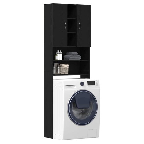Wasmachinekast 64x25,5x190 cm zwart eikenkleur 4