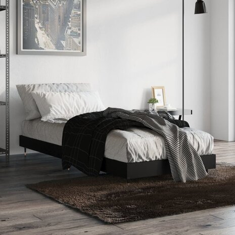 Bedframe bewerkt hout zwart 75x190 cm 1