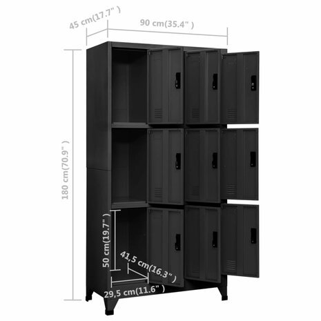 Lockerkast 90x45x180 cm staal antracietkleurig 8