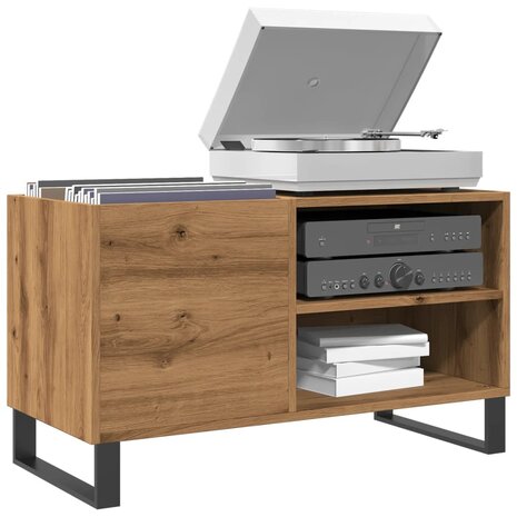 Platenkast 84,5x38x48 cm bewerkt hout artisanaal eikenkleur 1
