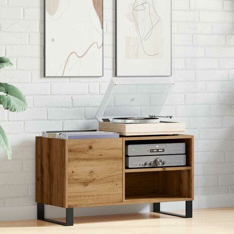 Platenkast 84,5x38x48 cm bewerkt hout artisanaal eikenkleur 3