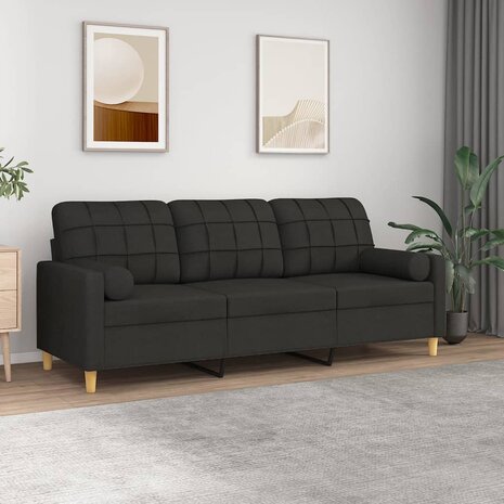 Driezitsbank met sierkussens 180 cm stof zwart 1