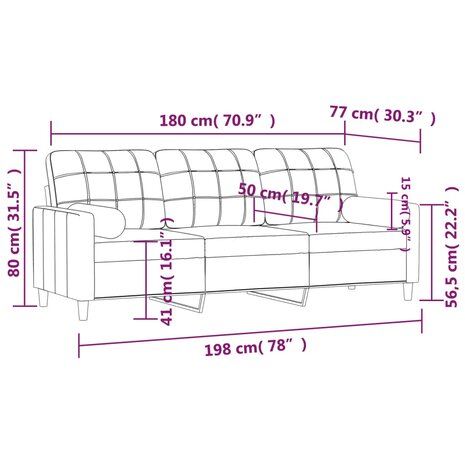 Driezitsbank met sierkussens 180 cm stof zwart 8