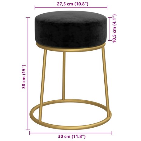 Hocker rond fluweel zwart 6