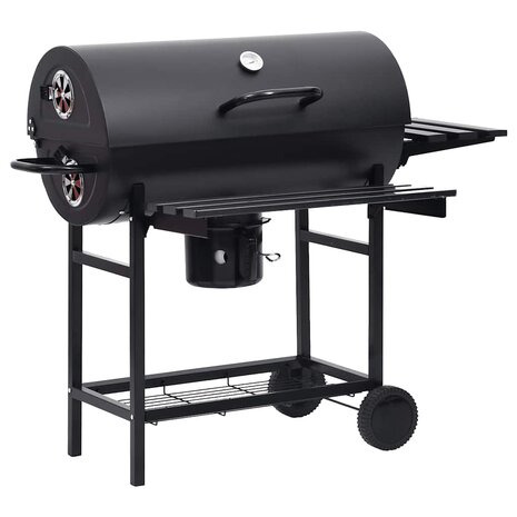 Barbecuevat met wielen en schappen 115x85x95 cm staal zwart 2