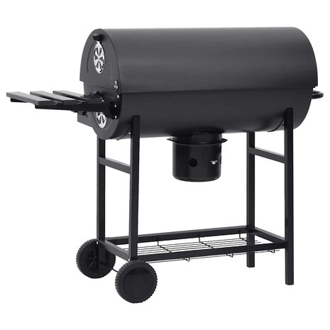 Barbecuevat met wielen en schappen 115x85x95 cm staal zwart 5