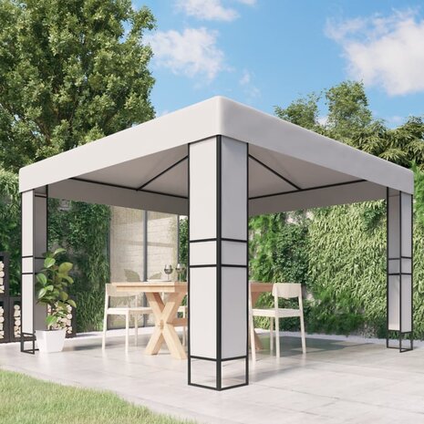 Prieel met dubbel dak 3x3 m wit 1